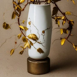 photo of a cracked ceramic vase repaired with gold, kintsugi, beautiful, vines and leaves, rosebuds, delicate, cinematic, high detail, beautiful composition, delicate arrangement, aesthetic, soft lighting, award winning photography, tender