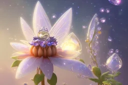 one big crystal subtle flower in a galactic ambiance above a very little beautiful fairy, transparent petals, delicate colors, in the foreground, full of details, smooth, bright sunshine，soft light atmosphere, light effect，vaporwave colorful, concept art, smooth, extremely sharp detail, finely tuned detail, ultra high definition, 8 k, unreal engine 5, ultra sharp focus