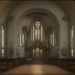 old church interior where lots of people praying, scary, steam punk, realistic, made in octane, cinematic, ultra-realistic, extremely detailed octane rendering, 8K, VRAY Super Real ar 2:3, dof photorealistic futuristic 50mm lens hard lighting dark gray tintype photograph, realistic lighting