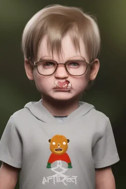 Dahmer toddler, full body, angry, bokeh, hyper realistic