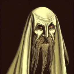 Nosferatu with white skin and a beard made of tentacles as a Russian Orthodox vampire with yellow eyes and vampire fangs