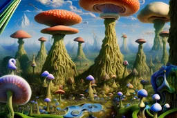 "Wonderland", with many weird creatures, many magic mushrooms - artwork by Salvador Dali, artwork by Tim Burton - ultra sharp focus, focused, high definition, high detail, highly detailed, ultra detailed, extremely detailed, intricate, colorful