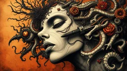 Surrealist art linquivera kylin, bold lines, hyper detailed, a dark warm limited palette, chiaroscuro, <lora:linquivera:0.8>, liiv1, . Dreamlike, mysterious, provocative, symbolic, intricate, detailed