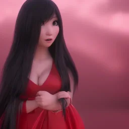 portrait only hitomi tanaka, long black hair, red dress, full body, 8k, highly realistic, octane render,