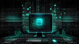 crea una imagen con un estilo arte digital de una computadora código de programación en pantalla y adornos con estilo tecnológico futurista