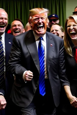 donald trump maniacally laughing while people bow down to him