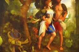 man and woman in colorful jungle by Caravaggio