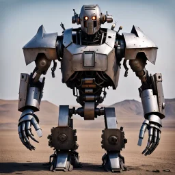 trash mech suit, human-sized, made of scrap metal, small, round chest