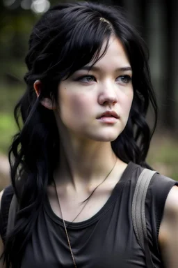 pretty girl, aged 15, black hair, dystopia, athletic, hunger games