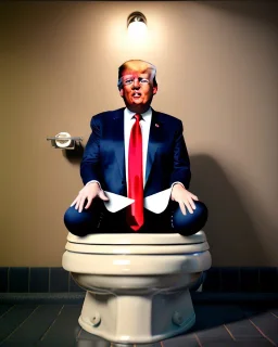 Donald Trump sitting in toilet scene, without pants, realistic image, casual, concept art, smooth, unreal engine 5, god lights, ray tracing, RTX, lumen lighting, ultra detail, volumetric lighting, 3d.