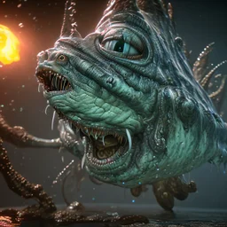 fluid ink angler fish creature, unreal engine 5, 8k resolution, photorealistic, ultra detailed