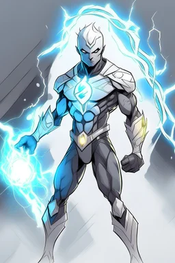 a drawing character that can control lighting and hes a superhero, hes kinda see through , and has a grey skin tone, and has a GYATT he has lightning surrounding him