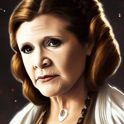 [[extrem stunning photorealistic Carrie Fisher as Princess Leia]] :: [[photorealistic face with brown eyes, short hair, head and shoulders portrait, 8k resolution photorealistic portrait by Greg Rutkowski, Artgerm, WLOP, Alphonse Mucha, dynamic lighting, hyperdetailed, intricately detailed, triadic colors]]