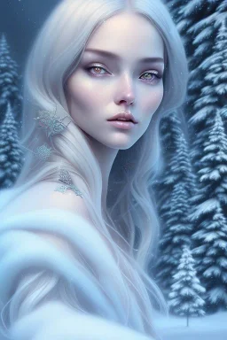 Wintertime Wonderland a Beautiful Hyperrealistic Digital Graphic in the Style of Charlie Bowater Julia Fox Monica Lee and Camilla D'Errico