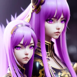 Detailed cute anime Kunoichi girl, purple hair buns, purple bangs, black latex bodysuit, intricate details, full body portrait, keep head in frame, slight smile, black Japanese motif, concept art, highly detailed, digital painting, concept art, sharp focus, illustration, art by Yoji Shinkawa, WLOP and greg rutkowski and alphonse mucha and artgerm and yanjun Chen and Junji ito and Makoto Shinkai, HDR, octane render