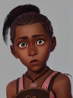 Portrait of a 10 year old chocolate skinned girl warlock toddler with curly hair