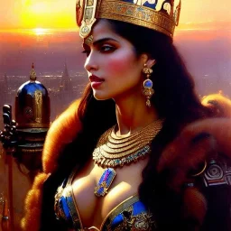 portrait beautiful face queen of Sheba ,busty,medieval metal armor balanciaga fashion clothe painting by gaston bussiere, greg rutkowski, yoji shinkawa, yoshitaka amano, tsutomu nihei, donato giancola, tim hildebrandt, oil on canvas, cinematic composition, extreme detail,fit full head inside picture