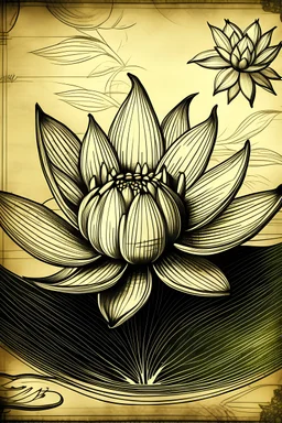 flor de loto en primera plana al estilo da vinci