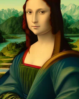 Mostrar La Monalisa de Leonardo Da Vinci, como un elfo futurista, fotorrealista, detalles intrincados, imágen completa, colores dinámicos, 8k