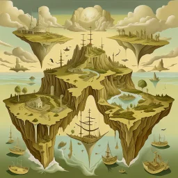 metaphorical rendering of an archipelago of various economic concepts, triple witching margin call, neo surrealism, smooth meander matte oil paint