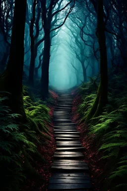 pathway leading into a Dark forest. fantasy