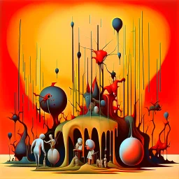 Surreal, Style by Yves Tanguy, Dante's third level of hell = GLUTTONY, gloop running through tubes, symbolic art, massively obese non-human, biomorphic deformity,