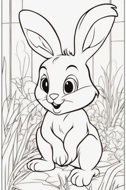 blank colouring book, white blank background, simple picture for toddlers, rabbit, disney and pixar style