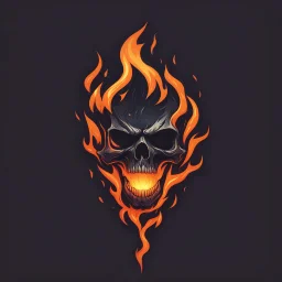 minimalistic burning screaming skull flame cyberpunk logo