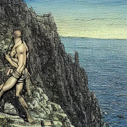 an ancient warrior on a cliff overlooking the sea by Barry Windsor-Smith