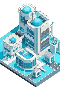 Architecture isometric form of AI and Robotic research center Consists of 2 Masses and a connecting area between them