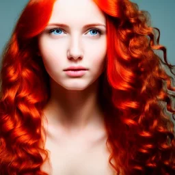 face of a beauty young woman head and gaze downcast with fine features and long red hair