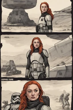 [Sophie Turner] Captain Sophie Turner emerged from the escape pod with a steely determination befitting her role as a lost elite Imperial stormtrooper. Though she is in rags, she remained a proud member of the Empire's military forces. The harsh environment of this unknown planetary would not break her spirit or training. Taking stock of her situation, Captain Turner inventoried what supplies had survived the rough landing intact.