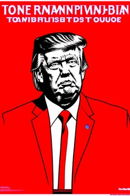 president donald trump in style of shepard fairy obama poster style red colour stencil with american flag