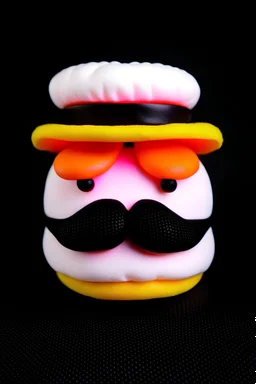 A real burger roll with a mustache and a chef's hat.