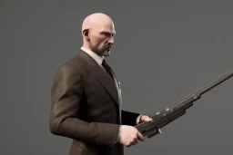 bald hitman with a rifle