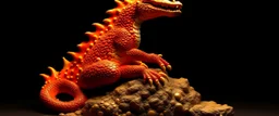 A red fire elemental crocodile designed in Ica stones painted by Thomas Hart Benton