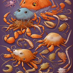 mouse and cat and crab and octopuss