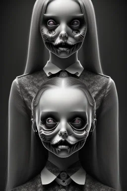 Wednesday Adams in 3d scary dark room Escher style