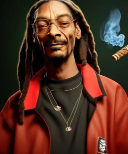 Snoop Dogg, burning cigar with dollars, jungle background, hyper realistic