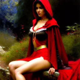 portrait 'beautiful busty Red Riding Hood',painting by gaston bussiere, greg rutkowski, yoji shinkawa, yoshitaka amano, tsutomu nihei, donato giancola, tim hildebrandt, oil on canvas, cinematic composition, extreme detail,fit full head inside picture,32k