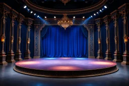 image of a Royal stage with 3d fractal base decoration with large dance area in dark blue teme