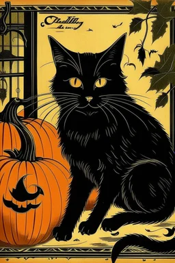 vintage cafe graphic Halloween, black cat