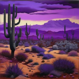 A purple desert with cactuses painted by Karl Wiener