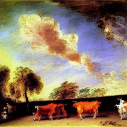 Neon colors with goats in the sky Jean-Antoine Watteau