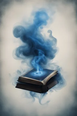 blue smoke in a shape of grimoire magic ghost tome book floating