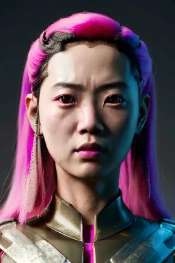 portrait, Asian cyborg woman, samurai warrior :: symmetry photography, cyberpunk style, pink hair, makeup, line eye :: black samurai armor, japanese traditional pattern, pink, white, black, light iris :: cinematic, Ultra realistic, dark scene, soft color, highly detailed, unreal engine 5, RTX, ultra detail, 3d, finely drawn, high definition.