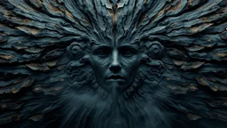 Photorealistic gorgeous point-symmetrical shot of dark slab of bark texture with many ancient female elven goddess faces shaped in the bark. Mist rising from the lower part and across the width of the image. forgotten realms fantasy style by lee jeffries, otherworldly, in the style of fantasy movies, shot on Hasselblad h6d-400c, zeiss prime lens, bokeh like f/0.8, tilt-shift lens, 8k, high detail, smooth render, unreal engine 5, cinema 4d, HDR, dust effect, vivid colors