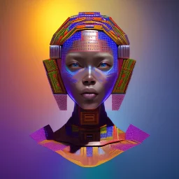robot portrait in Kente, cinematic, Rubik's cube, african pattern symbols, engraved, 8k quality, hyper realistic, unreal engine 5