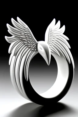 A white ring with angel wings .
