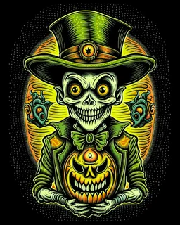 Vintage Trick or Treater tattoo design, traditional tattoo style, t-shirt design, fantasy art, digital painting, clean dark background, 8K